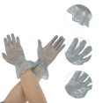 thumbnail image 2 of Unique Bargains 1 Pair Sunblock Mittens Floral Thin Sun Block Driving Gloves for Women Gray, 2 of 5