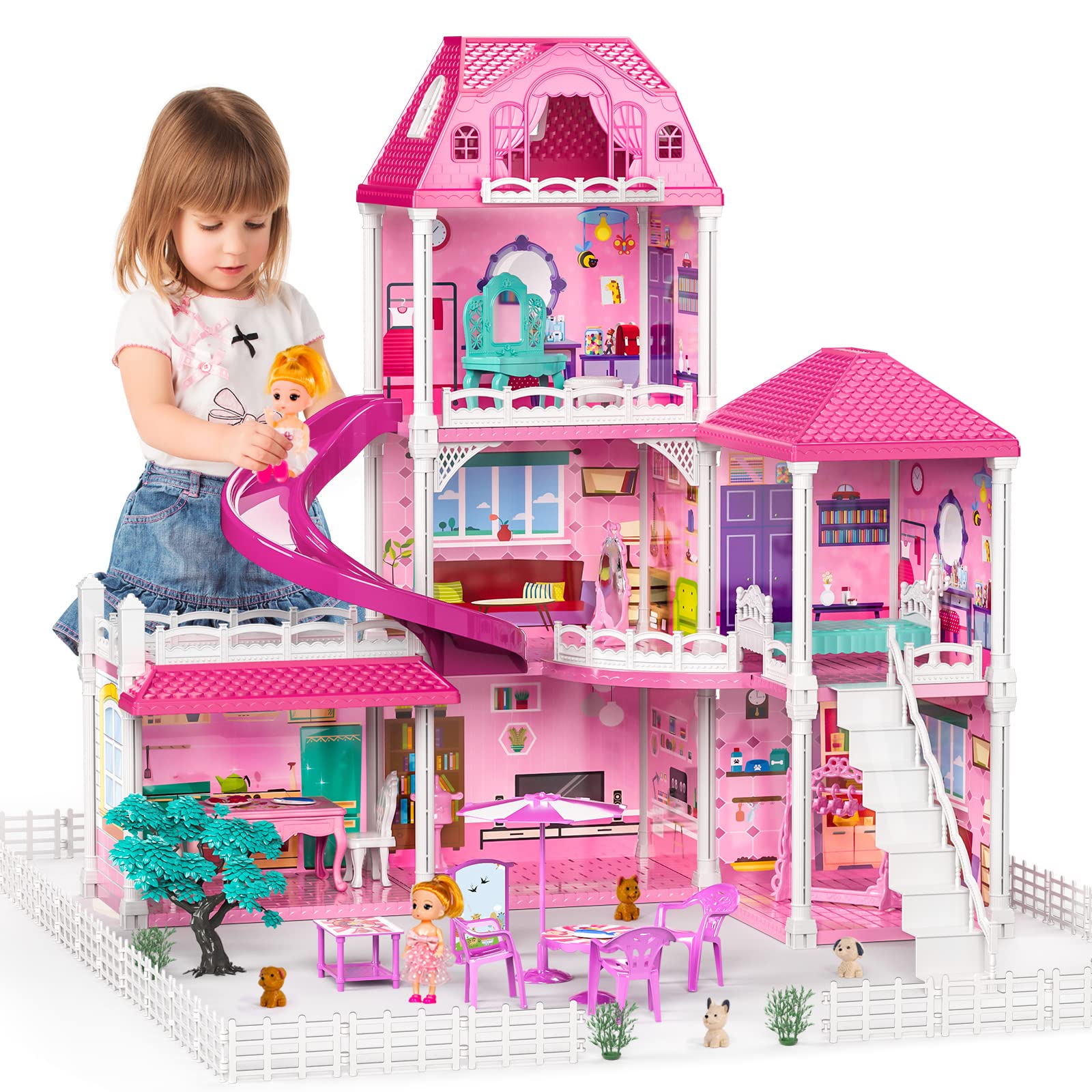 TEMI Doll House Toddler Toys For 3 4 5 6 Years Old For Girls 3 Story 