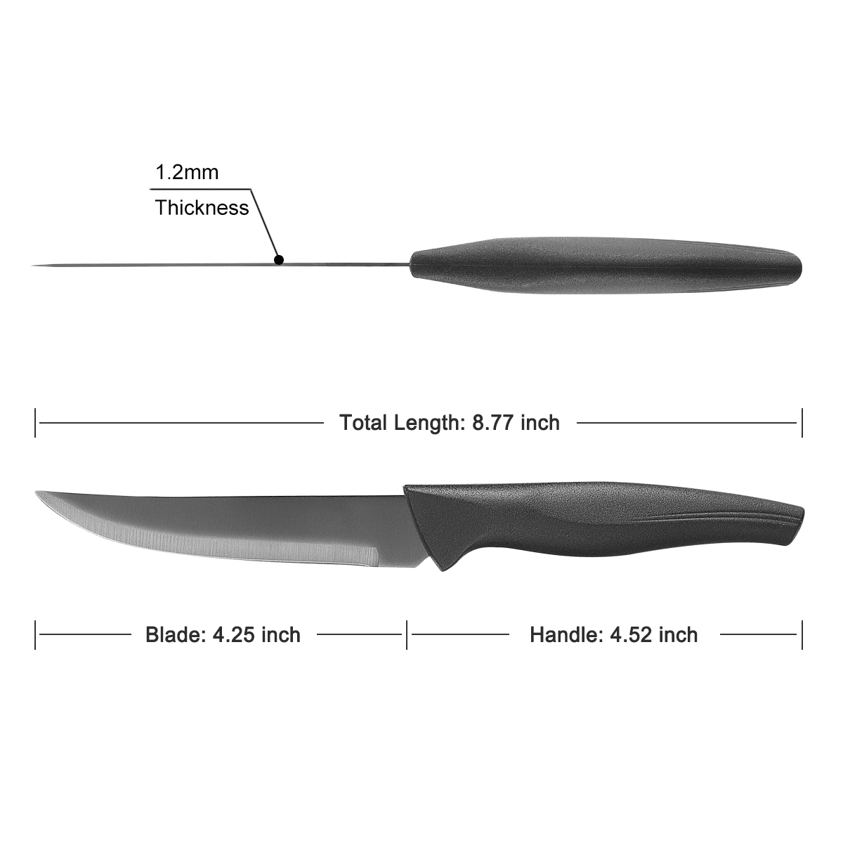 Non Serrated Steak Knives Set, Steak Knife Set Dishwasher Safe, Sharp Steak Knives Set for Kitchen with Ergonomic Handles 8PCS Black