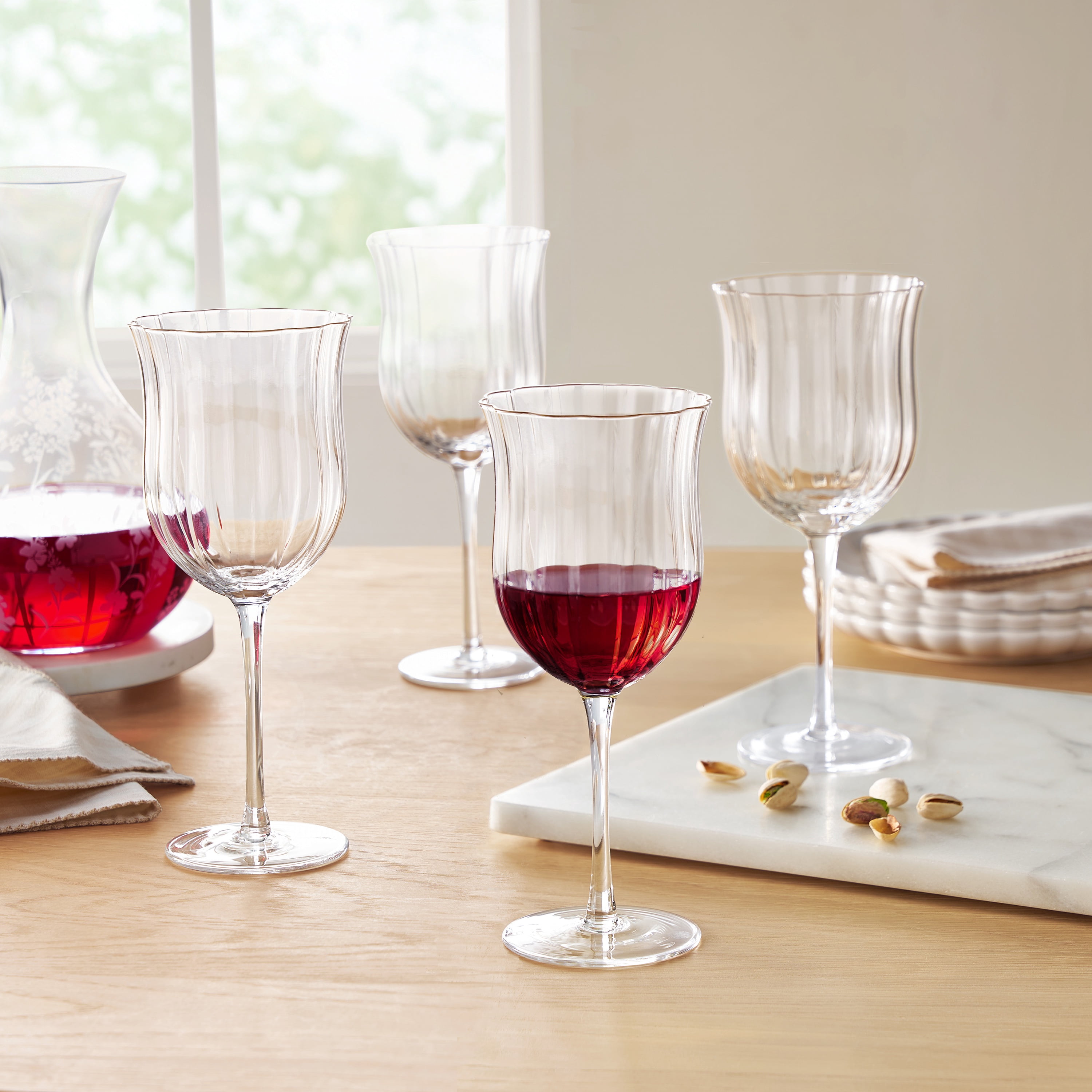 The Pioneer Woman Colette 15-Ounce Scalloped Red Wine Glasses, Clear, Set of 4