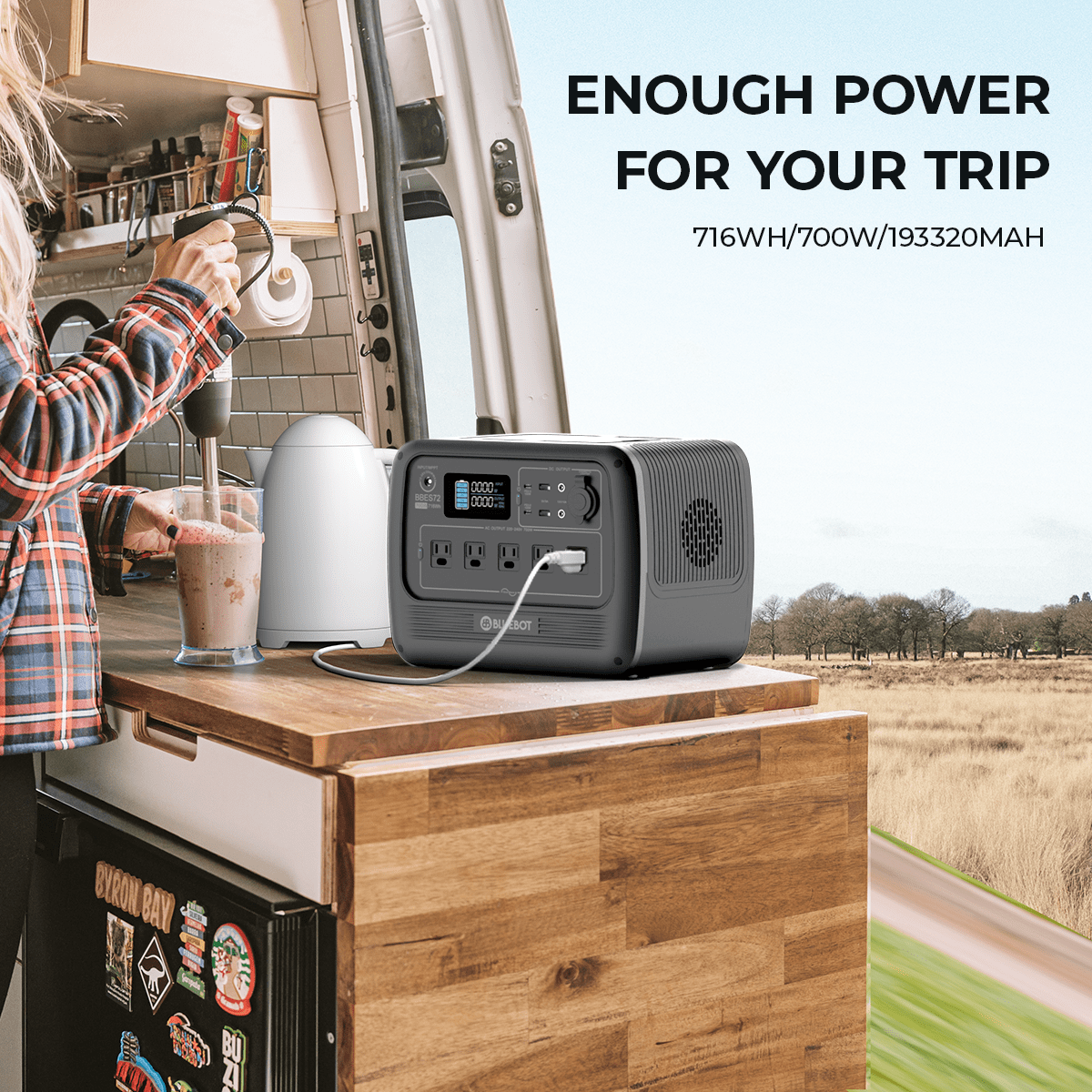 BLUETTI PS72 700W Portable Power Station, 716Wh LiFePO4 Solar Generator for Windstorm & Off-Grid Living