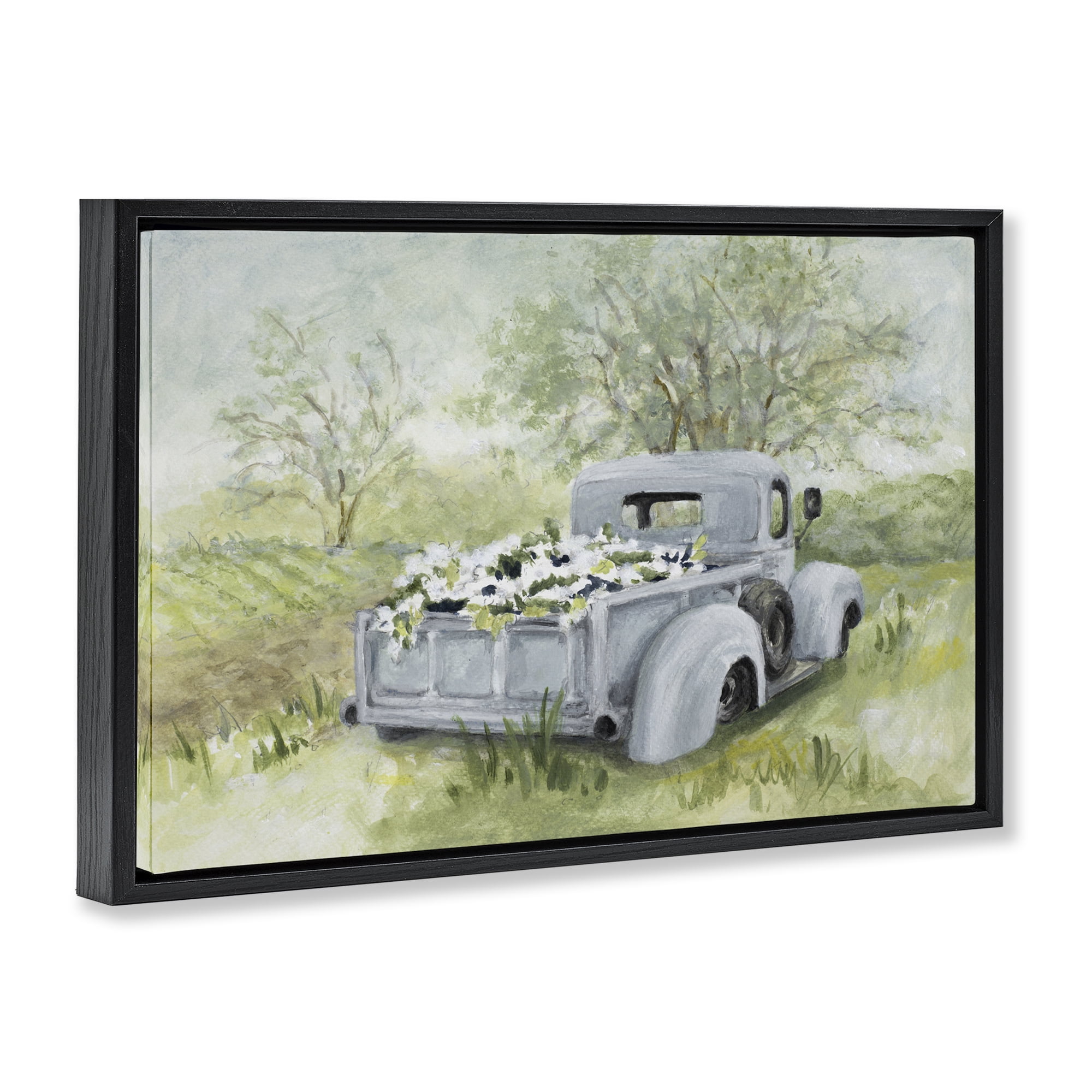 Stupell Industries Vintage Blue Truck Flower Sale Black Framed Floater Canvas Wall Art, design by Lanie Loreth