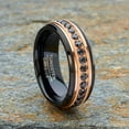 thumbnail image 3 of Metal Masters Men Tungsten Black Rose Goldtone Wedding Band Hammered Eternity Ring Cz Comfort-Fit, 3 of 6