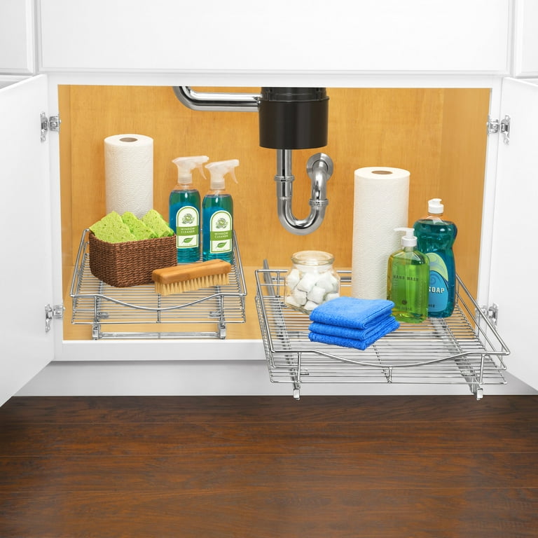 LYNK PROFESSIONAL 17W x 21D Pull Out Cabinet Organizer, Slide Out Pantry  Shelf - Chrome 