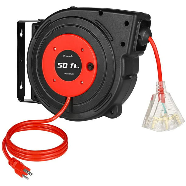 Retractable Extension Cord Reel, 50FT Power Cord Reel with 14AWG/3C ...
