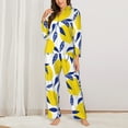 thumbnail image 3 of Kll Tropical Lemon Print Women'S Long Sleeve Pajamas With Pants Sleepwear Loungewear 2 Set-Xx-Large, 3 of 9