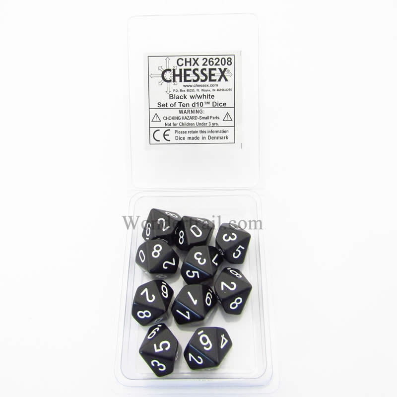 Poly D10 Black/White 10 CHX26208 Chessex Manufacturing Opaque 