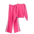 thumbnail image 4 of Odeerbi Winter V Neck Knit Sweater Sets Women 2 Piece Cotton Clothing Set 2025 Casual Long Sleeve Sweater Sets Stripe Tops Long Pants Suits Hot Pink, 4 of 6