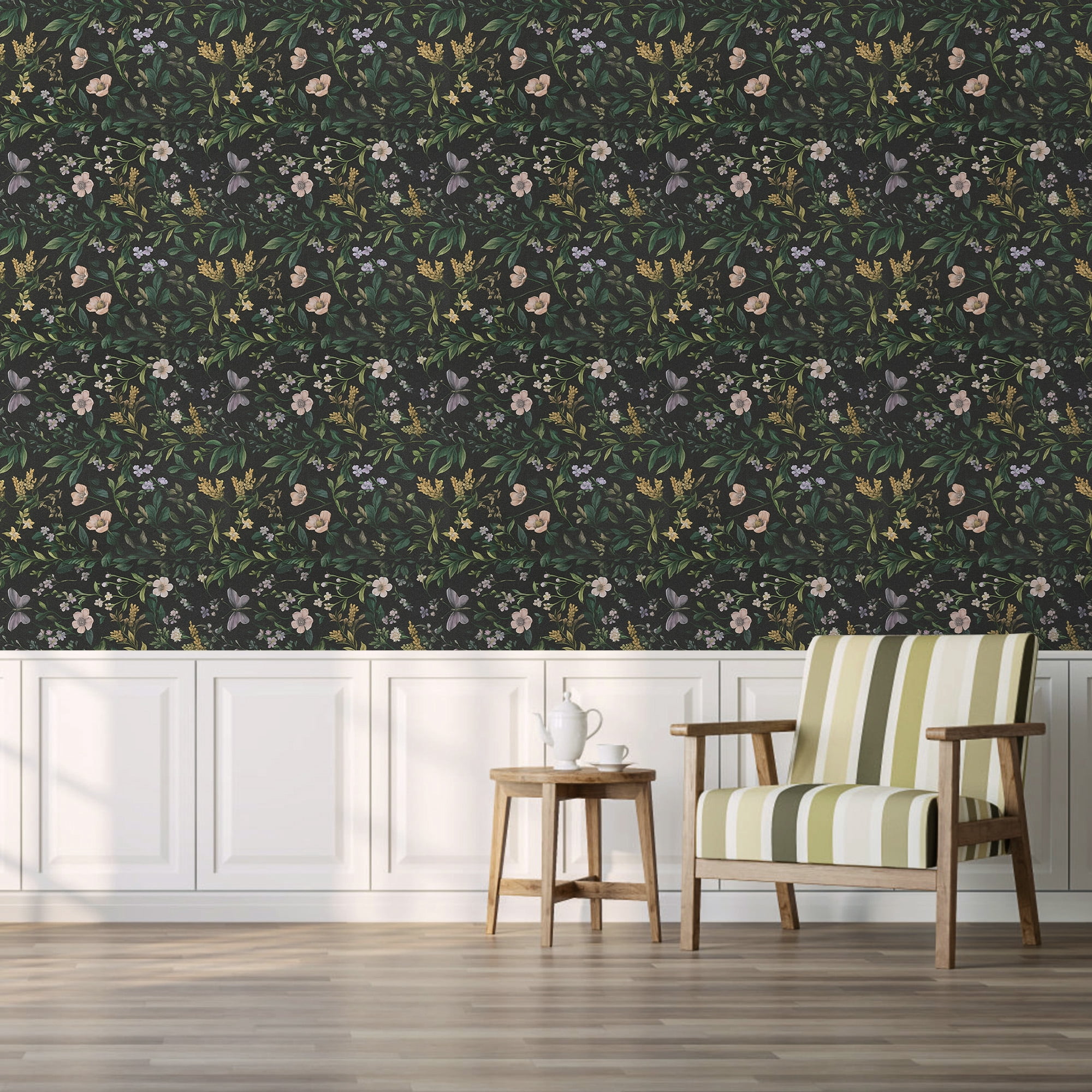 (4 pack) UMIGGEE Floral Wallpaper Peel and Stick Wallpaper Self Adhesive Black Wall Paper Butterfly Contact Paper 17.3-in x 118-in Home Decor Wall Covering Old Furniture Renovation