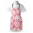thumbnail image 4 of Cartoon Apron, Diagonal Stripes Diamond Pattern with Bunny Giant Heart Plaid, Unisex Kitchen Bib with Adjustable Neck for Cooking Gardening, Adult Size, Pale Pink Magenta Rose, by Ambesonne, 4 of 4