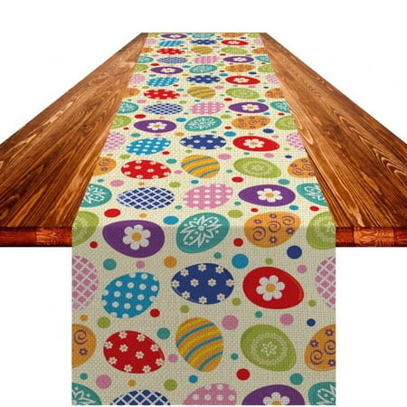 

Easter Decor Easter 13x72 Inch Colorful Eggs Table Runner Spring Party Holiday Table Decorations Polyester Stain Resistant Rectangle Table Runner