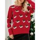 thumbnail image 3 of Lucakuins Suéter de punto casual navideño para mujer, color rojo, manga larga, cuello redondo, gorro navideño, prendas de punto estampadas Lucakuins  moda, 3 of 9