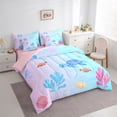 thumbnail image 2 of Erosebridal Cute Sea Turtle Bedding Comforter Set 7 Pieces, Cartoon Coral Full Bedding Set, Pink Blue, 2 of 7