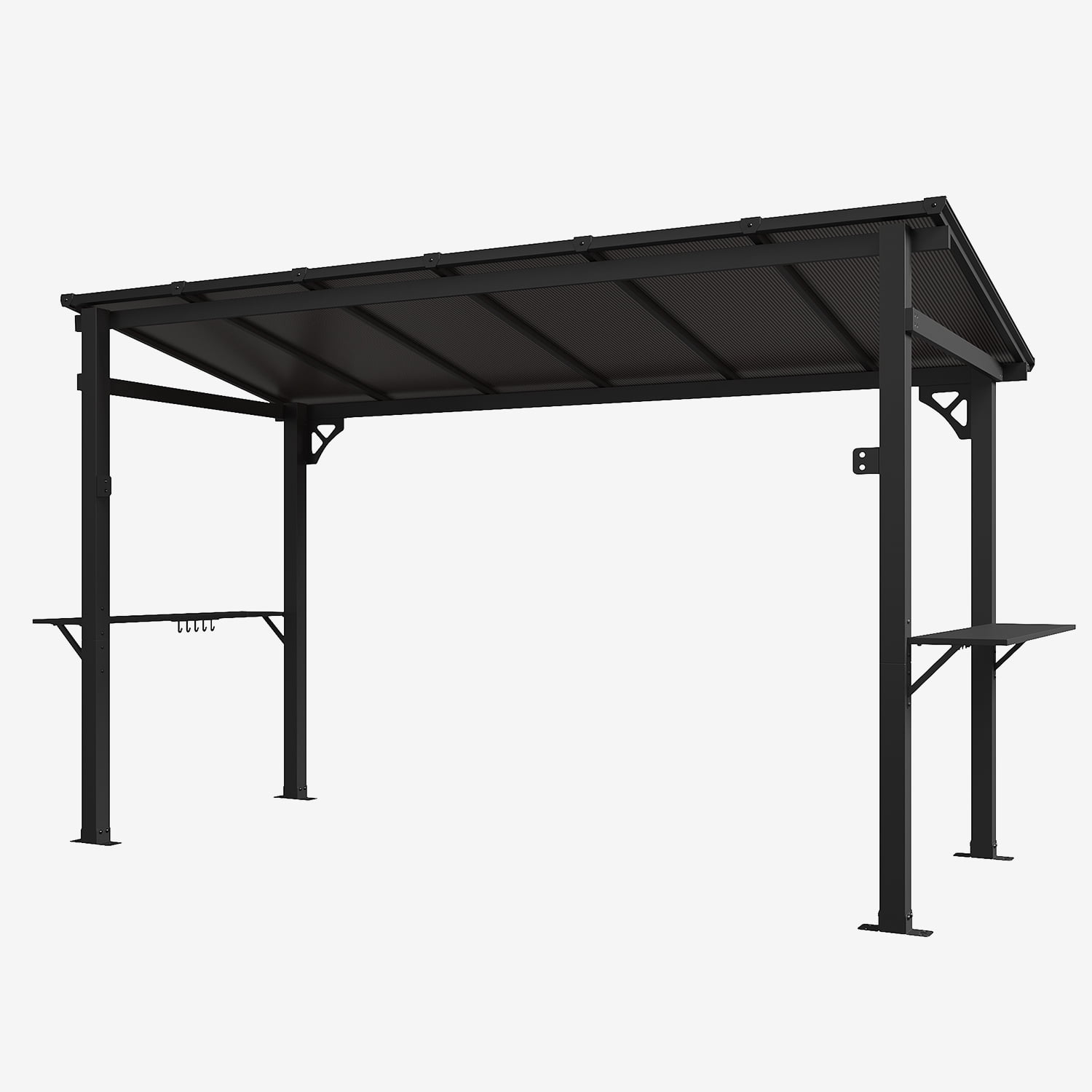 Clouddwell 12'x5.5' Permanent Metal Gazebo,Outdoor BBQ Canopy with Polycarbonate Panel & Sloping Steel Roof, Grill Shelter with 2 Side Shelves and Hooks for Patio, Backyard, Deck