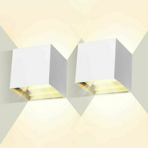 Set of 2 Adjustable Wall Lights 12W, 3000K, IP65 Waterproof LED Cube Wall Lights - White
