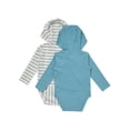 thumbnail image 2 of Hanes Pure Comfort Baby Long Sleeve Hooded Bodysuits, Organic Cotton, Boys & Girls, 2-Pack Fashion 6 Set 9MTH, 2 of 2