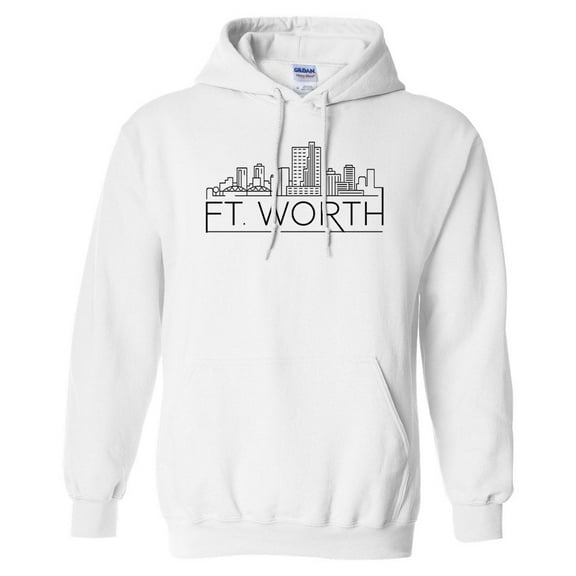 Skyline Fort Worth Texas Hoodie Sweatshirt Unisex Large White