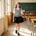 thumbnail image 2 of Ticikt Girls Layered Ruffle Skort, Elastic Waist Cute Tiered Cake Skirt Shorts, Fashion Flowy Mini Skort for Little Kids,Black, 2 of 5