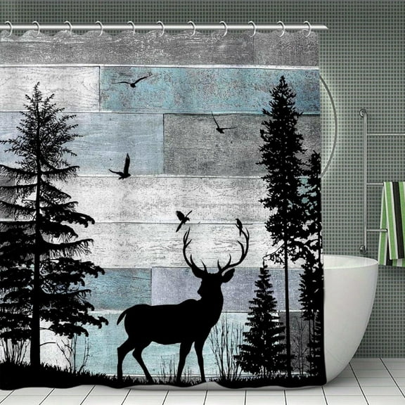 Rustic Forest Deer Shower Curtain,Washable Waterproof Fabric Bathroom Shower Curtain Set With Hooks,71x71 Inch