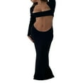 thumbnail image 2 of Femmes Sexy Évider Maxi Robe Couleur Unie Licou Robe Cami Haute Split Élégante Soirée Robe de Soirée Formelle, 2 of 7