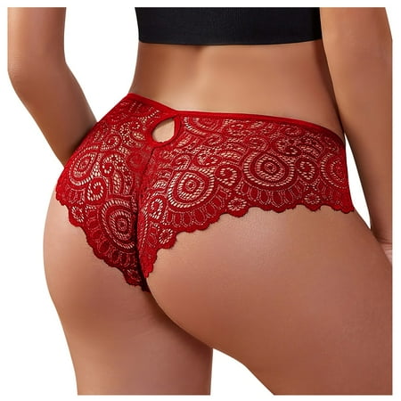 

QWERTYU Womens Lace Seamless Panties Briefs Comfort Low Rise Underwear Invisible Stretch Bikini L Red