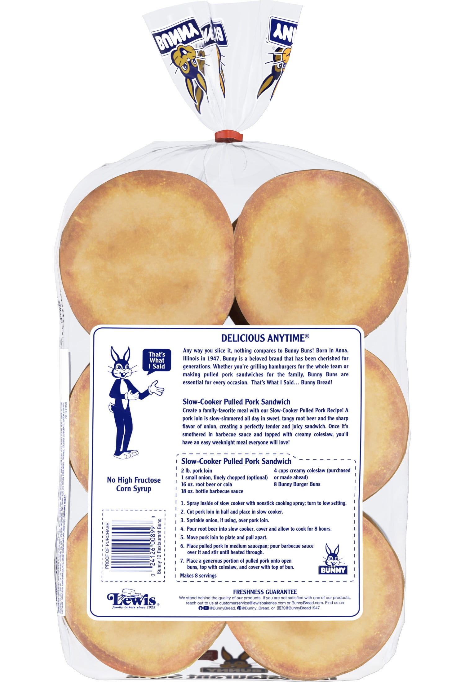 Bunny White Restaurant Style Burger Buns, Large, 12 Count, 21 oz