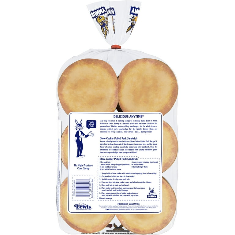 Bunny White Restaurant Style Burger Buns, 21 oz, 12 Count