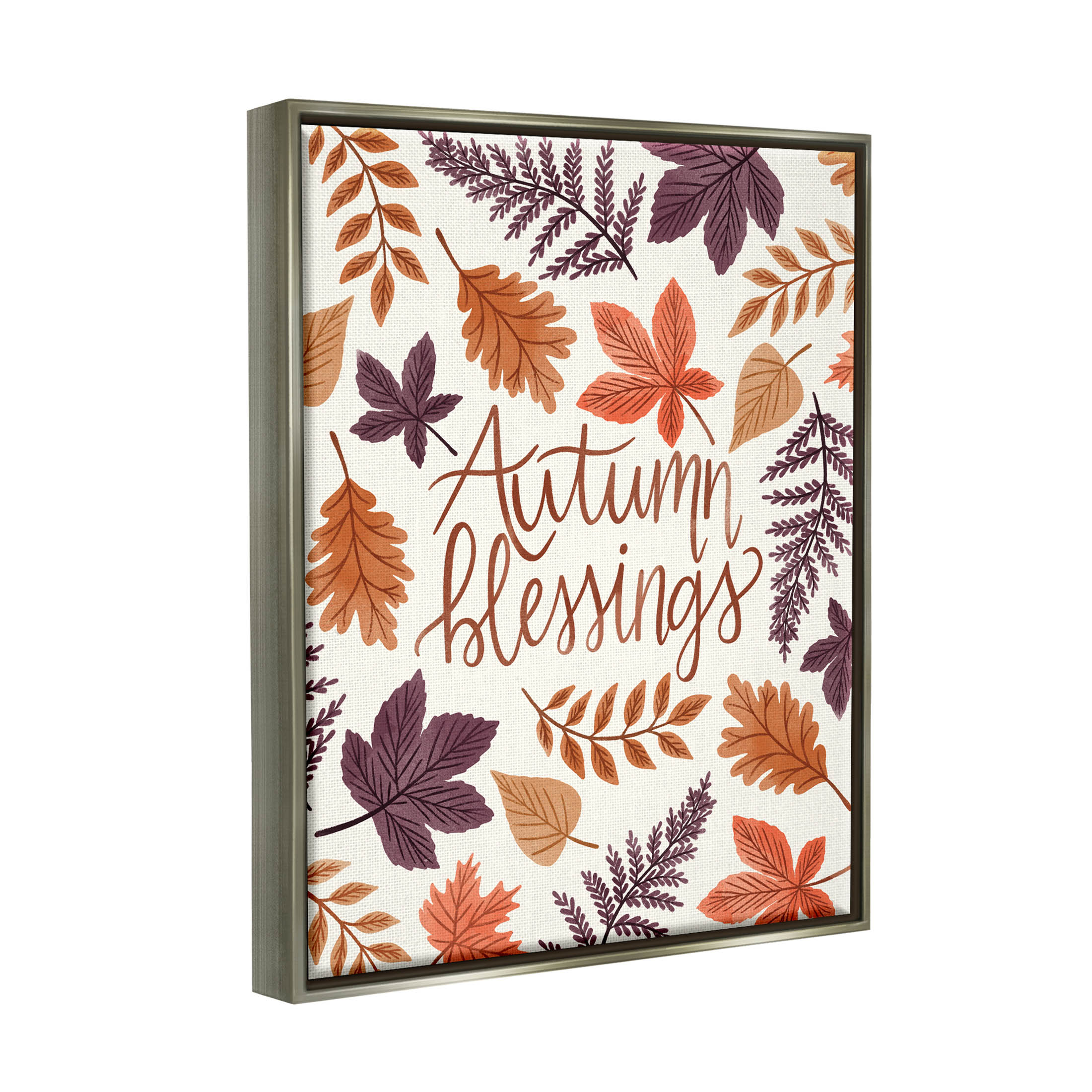 Autumn Blessings Fern Leaves Nature Holiday Graphic Art Luster Gray Framed Art Print Wall Art