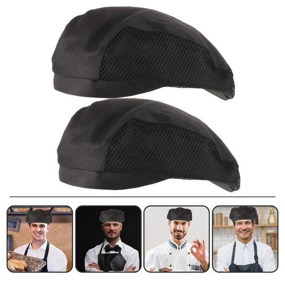 HONITANO 2Pcs Hairnet Cooking Hat Black Polyester Cotton for Kitchen and Food Service