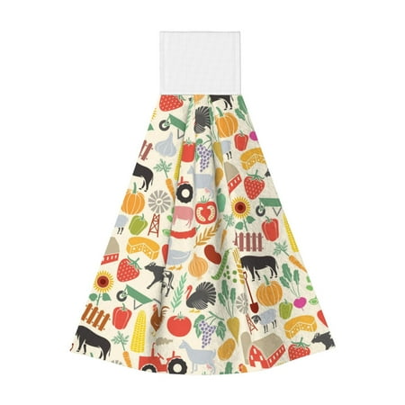 

Adobk Farm Print Coral Velvet Hand Wipes Fashion Hanging Kitchen Towel for Bathroom Washcloth Absorbent Tie Towel