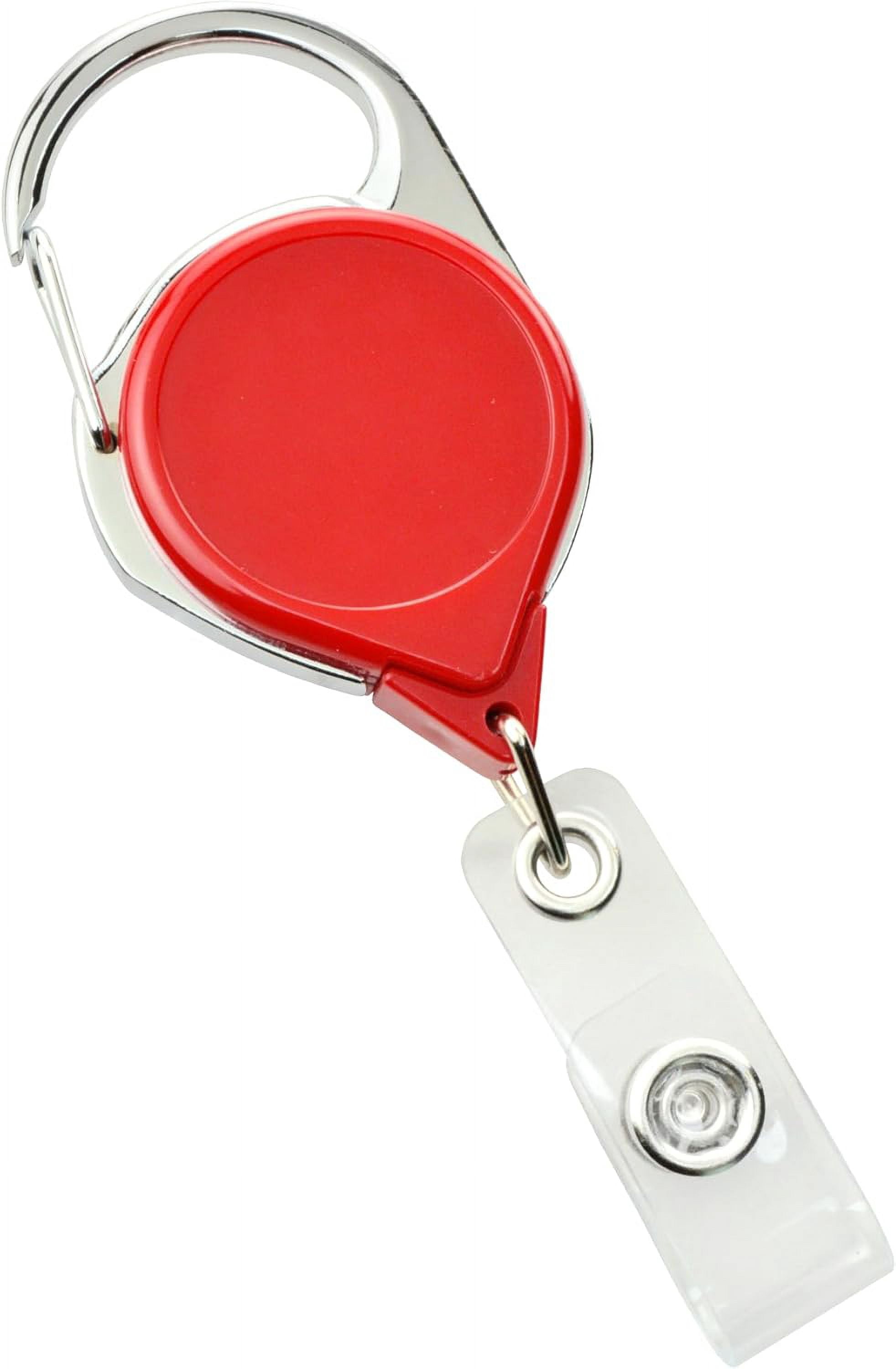 25 Pack - Premium No Twist Badge Reels with Carabiner Clip & Belt Clip and Extra Long Reach - Cute Solid Color Retractable Badge Holder for Nurse, Office Employee by Specialist ID (Red)