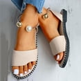 thumbnail image 2 of Anuirheih Flatform Sandals for Women, Open Toe Round Toe Pearl Buckle Ankle Strap Causal Sandals for Women(Beige）, 2 of 9