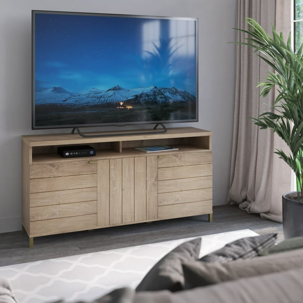 Twin Star Home TV Stand with Contemporary Doors for TVs up to 65