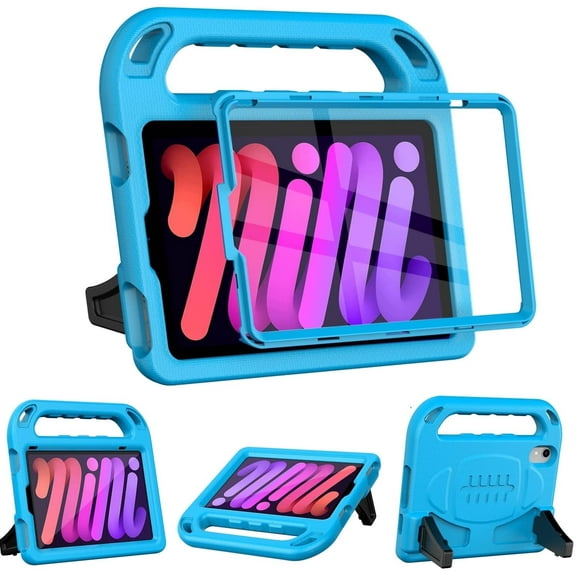 SUPNICE Kids Case for iPad Mini 7 (A17 Pro) 2024 8.3 inch, Mini 6 2021 with Built-in Screen Protector, Shockproof Lightweight Handle Stand Cover for Model (A2995/A2996, A2567/A2568/A2569), Blue