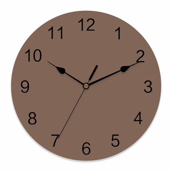 Wall Clock Solid Color Clocks PVC Silent Non-Ticking Battery Operated Decorative Brown Round Clock for Home Living Room Kitchen Bedroom Office School Wall Decor 14 Inch