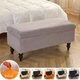 thumbnail image 2 of Solid Color Storage Stool Cover Elastic Velvet Bedside Ottoman Footrest Cover Rectangle Piano Seat Slipcover Furniture Protector (A2 beige,1PC Stool cover L), 2 of 7
