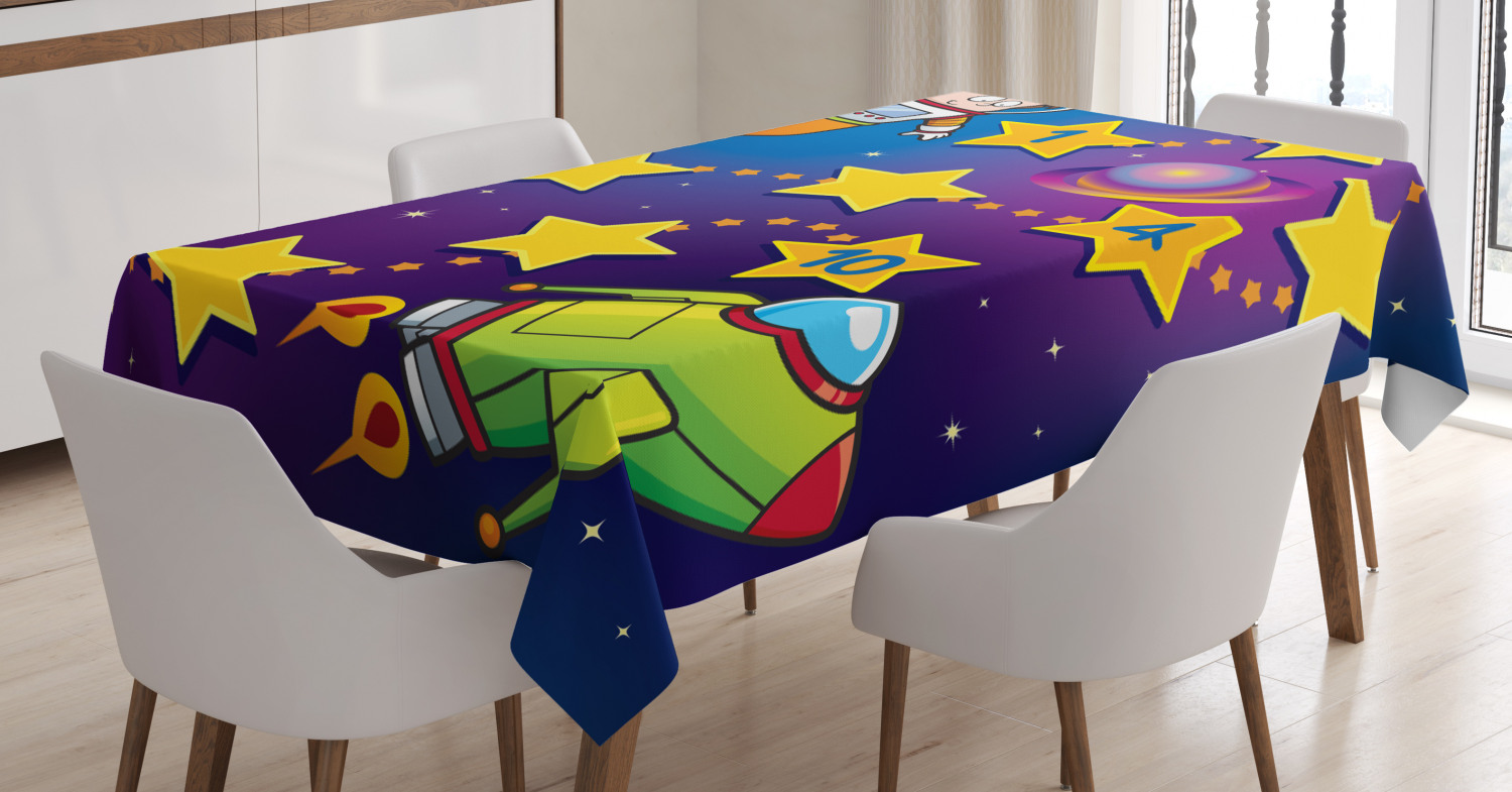 Kid's Activity Tablecloth, Space Themed Educational Numbers Game Astronaut Reaching to the
