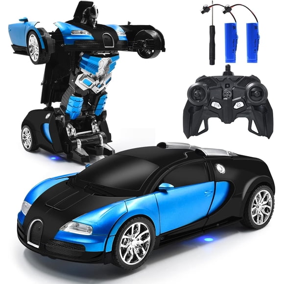 One-Button Deformation Blue 1:18 Scale RC Car Robot for Kids Transformation Toy Best Gift for Boys and Girls