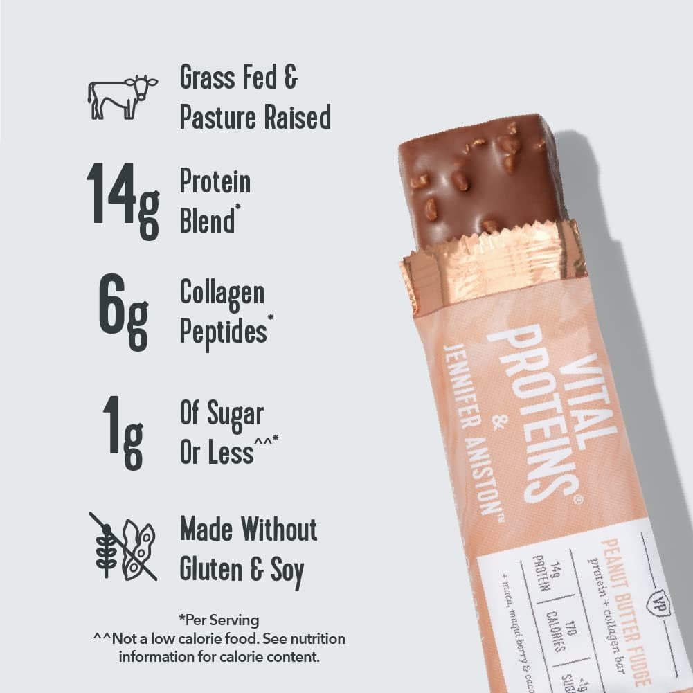 Vital Proteins Jennifer Aniston Peanut Butter Fudge Collagen Protein Bar, 4 Count