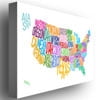 Trademark Art "United States Text Map" Canvas Wall Art by Michael Tompsett