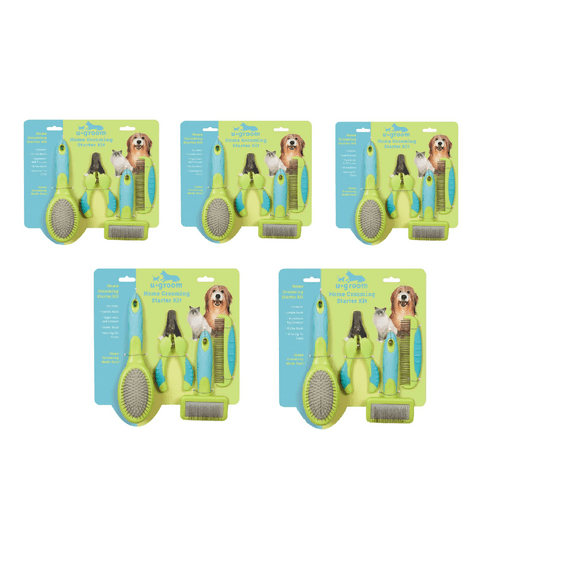 Dog and Cat Home Grooming Kit Slicker Rotating Pin Brush Comb Nail Trimmer 4 pc (5 Kits)