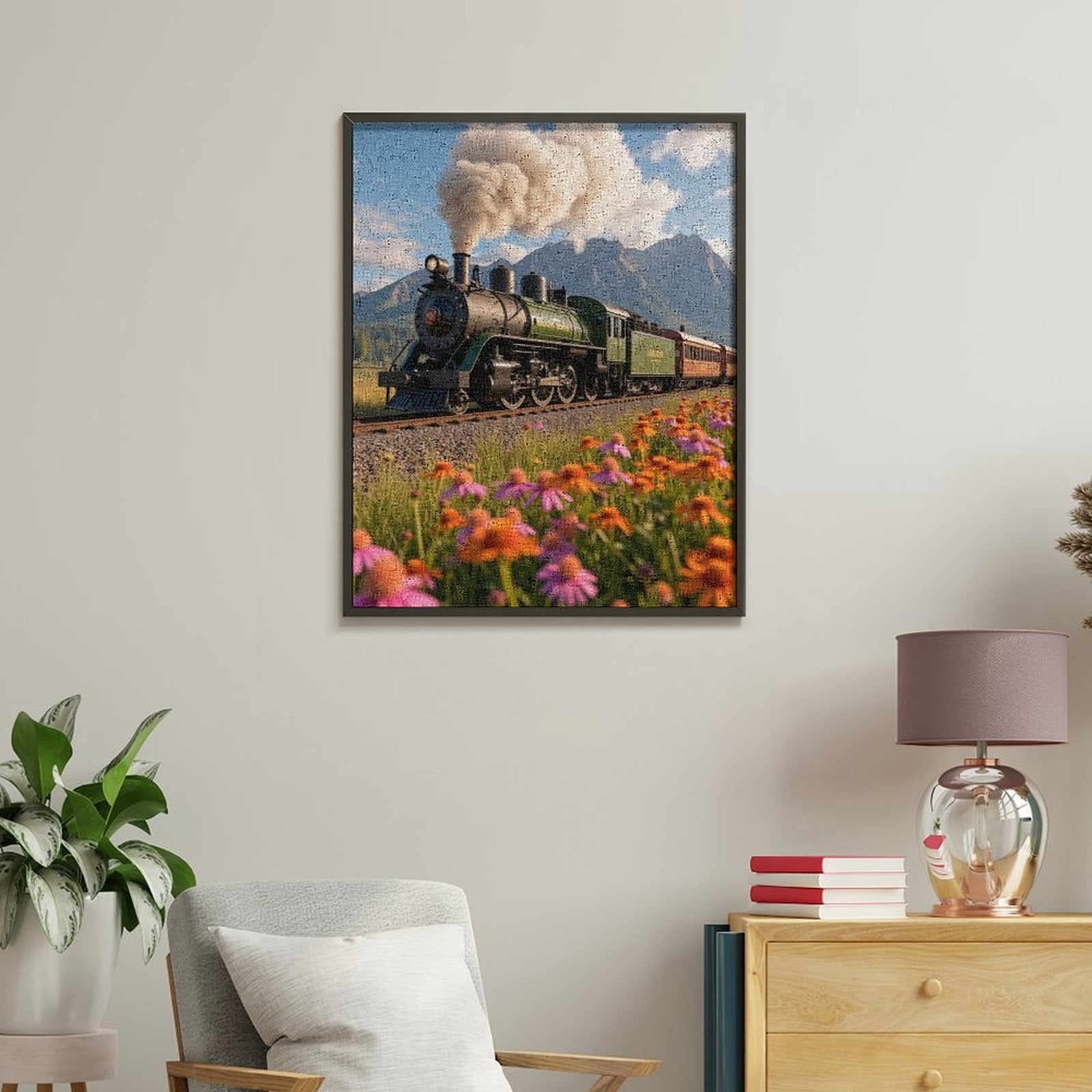Paint By Numbers Kit for Adults Beginner - Train Mountain Flowers Journey DIY Canvas Painting Kits for Adults, Frameless Paint By Number for Adults for Home Wall Decor 16x20 Inch