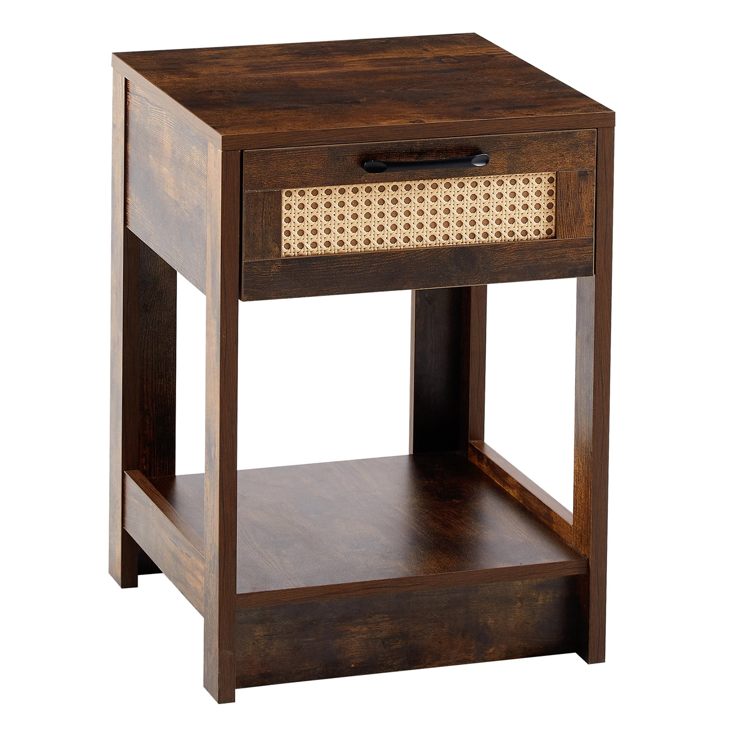 Kadyn Rattan Side Table, 15.75" Bedside Table with Drawer, Modern Farmhouse Nightstand for Living Roon, Rustic Brown Kadyn Rattan Side Table, 15.75" Bedside Table with Drawer, Modern Farmhouse Nightstand for Living Roon, Rustic Brown