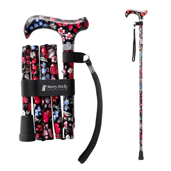 Bastones plegables y ligeros Merry Sticks para mujeres y hombres, ajustables y plegables para personas mayores, con ayuda para el equilibrio y la movilidad, mango ergonómico y correa de muñeca - Bayas