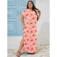 thumbnail image 6 of SHOWMALL Women's Plus Size Maxi Dress with Pockets, Valentine's Day Galentine's Self-Care Gift for Her, Vibrant Orange Daisy Floral 2X Side Slit Short Sleeve Long Dress, 6 of 7
