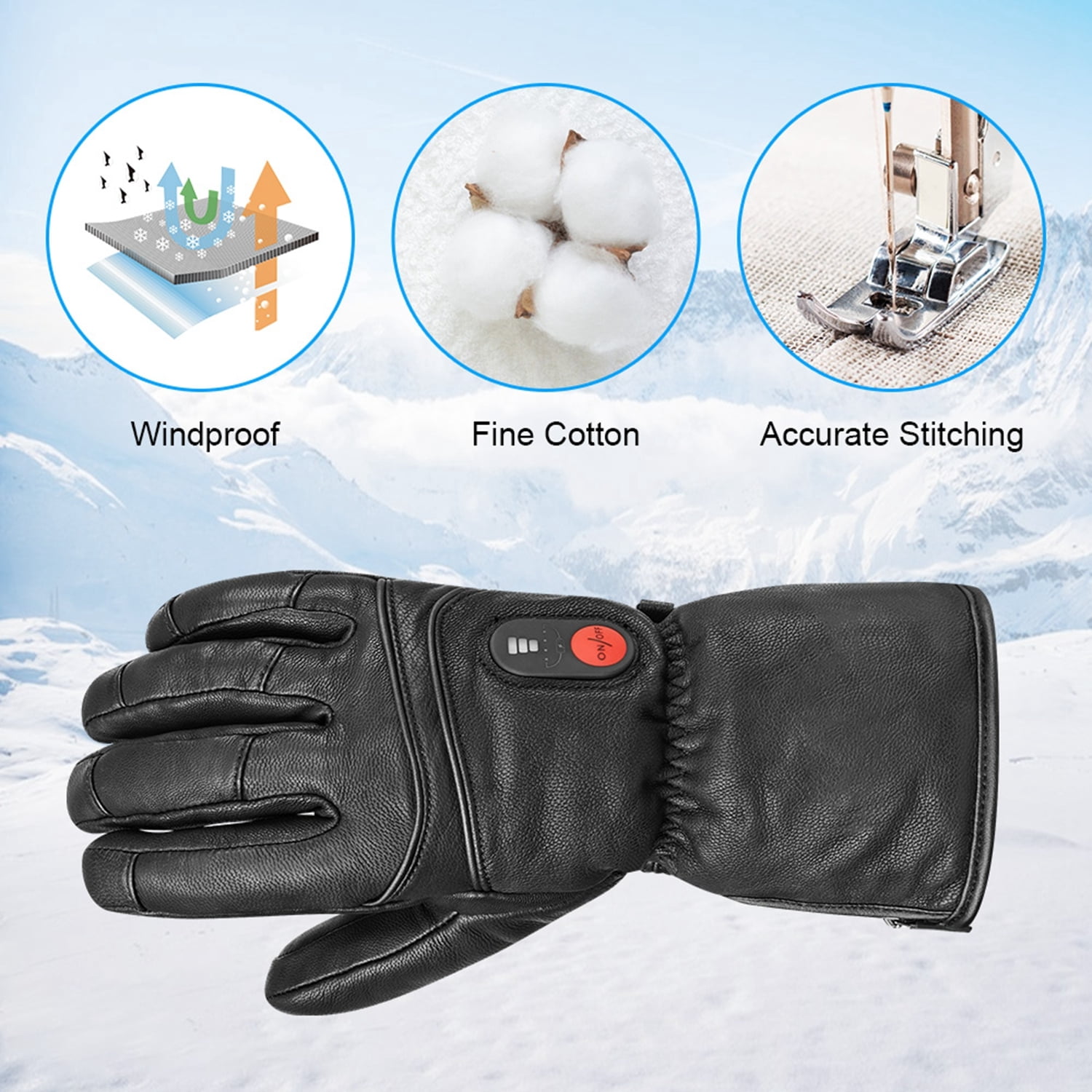 Sun Will Heated Thermal Gloves for Men and Women，2200mAh Rechargeable Battery Ski Mitterns Black XS-3XL