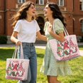 thumbnail image 2 of Jeiento Pink Christmas Gnome Printed Quilted Shoulder Handbag Large Capacity Handle Tote Bag for Holiday Shopping Work Commute Travel Christmas Gift for Women, 2 of 7