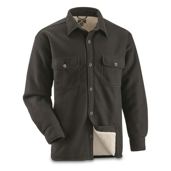 Guide Gear Solid Sherpa-Lined Fleece CPO Shirt Jacket Black LARGE