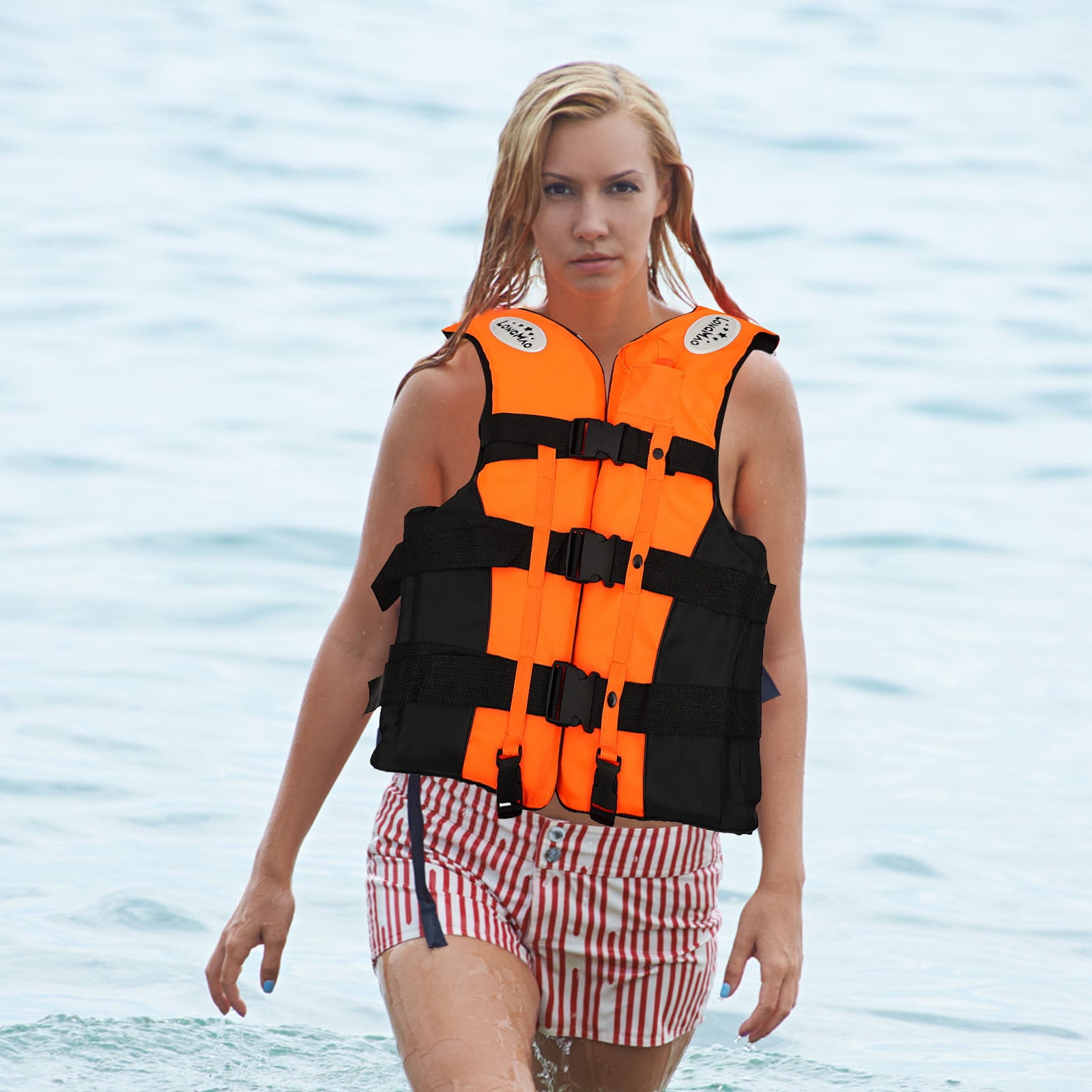 S/M/L/Xl/XXL Multi Functional Life Vest for Adults - Perfect for Swimming Kayak, Boating, Fishing,Watersport - Sturdy Zipper & Buckle,Stable Quality,Comfortable and Breathable (Orange)