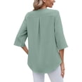 thumbnail image 3 of TEMOFON Women Summer Blouses Plus Size Dressy Casual Ruffle V Neck Tops Comfy Loose Fit 3/4 Sleeve Solid Color Chiffon Shirts, 3 of 5